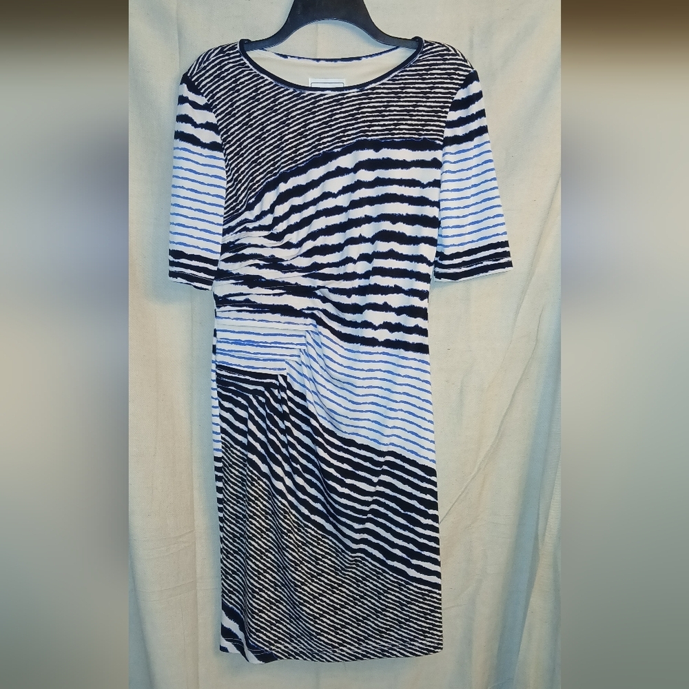 Karin Stevens Multicolored Sheath Dress with 3/4 Sleeves and Crew Neck for Work